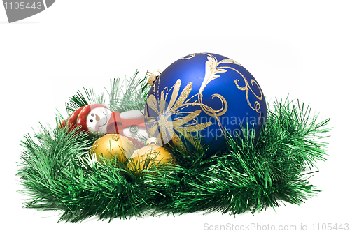 Image of Christmas toy with three colorful New Year decoration Balls