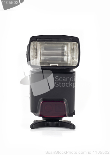 Image of Professional flash on stand for digital camera isolated