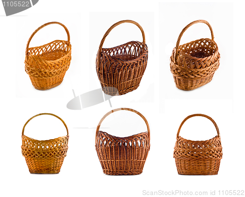 Image of Collage of Wicker woven basket over white 