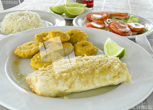 Image of fresh fish fillet with tostones Corn Island Nicarauga