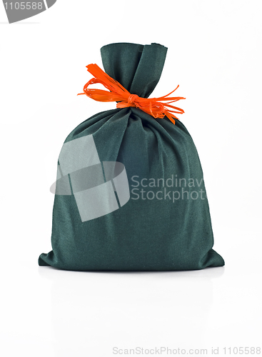 Image of Small green sack for gift or present isolated