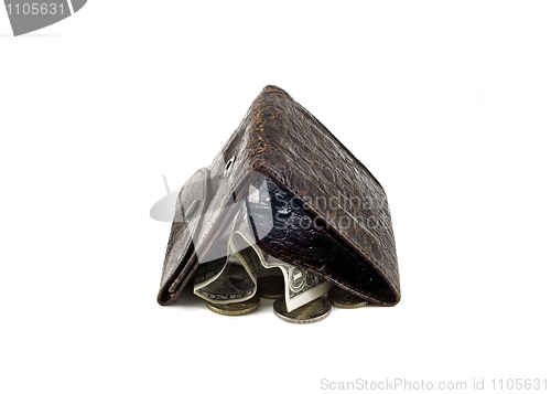 Image of Shabby wallet with one dollar and change 