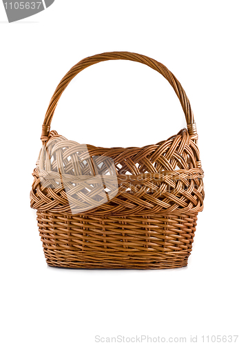 Image of Beautiful woven basket for picnic isolated over white