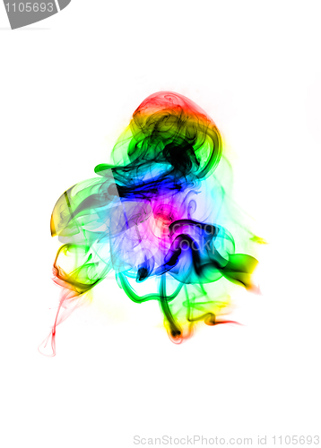 Image of Abstract colored fume shape over white