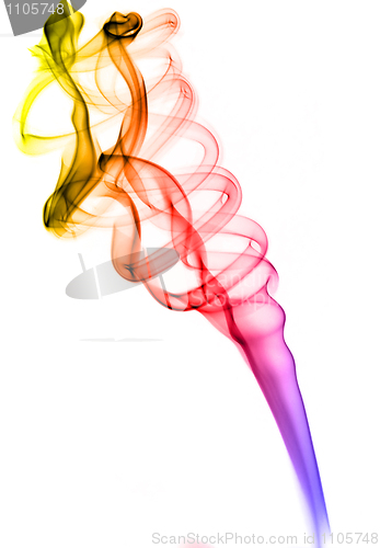 Image of Colorful abstract smoke spiral over white