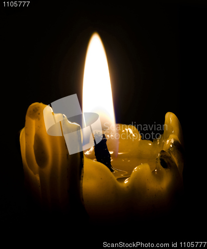 Image of closeup of candle light in the darkness