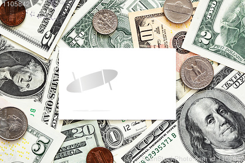 Image of Blank business card on money background