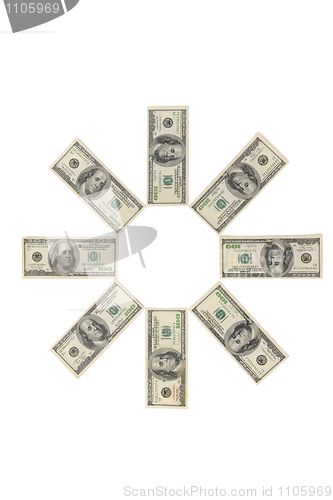 Image of Flower made of one hundred dollar bills isolated