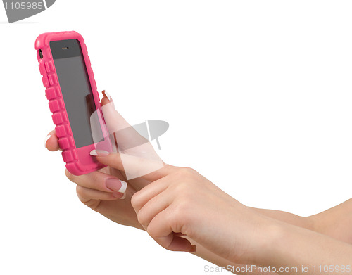 Image of Cellphone in female hand.