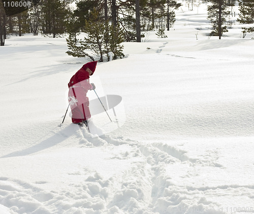 Image of Child skiing off path