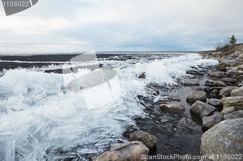 Image of Ice on bank of northern lake - Imandra