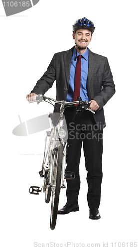Image of happy worker with bicycle