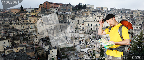 Image of man and matera panoramic  view