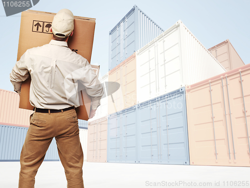 Image of delivery and colorful container