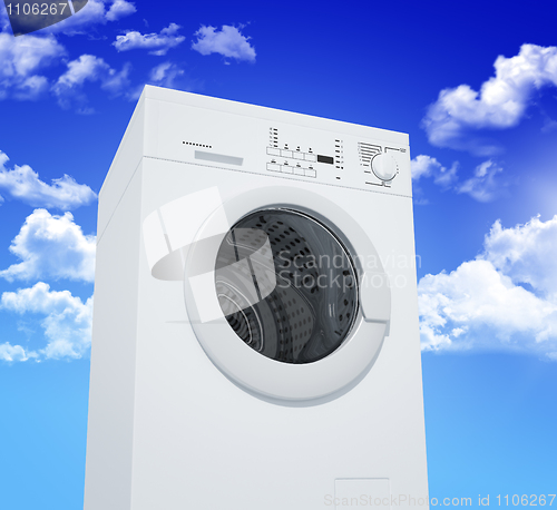 Image of washing machine and blue sky