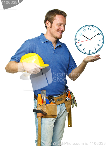 Image of smiling worker and time