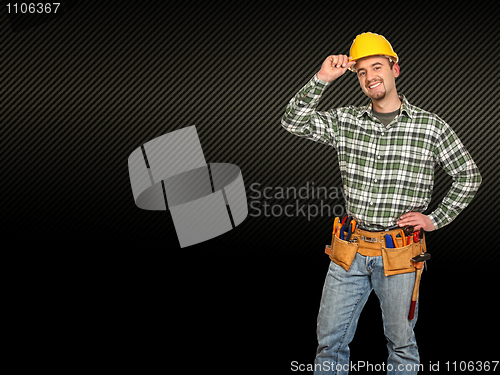 Image of handyman and carbon background