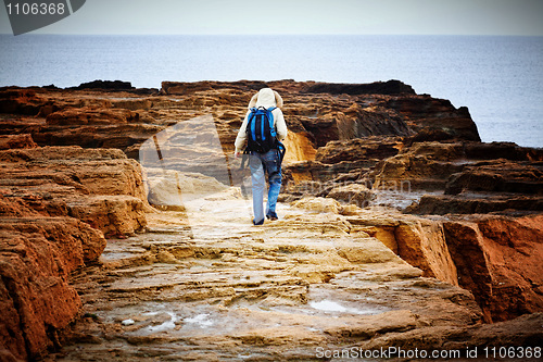 Image of seascape and traveller