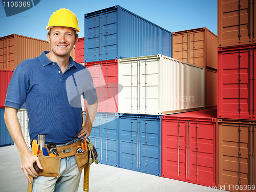 Image of worker and  container background