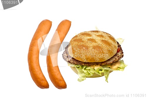 Image of Delicious hamburger and sausages