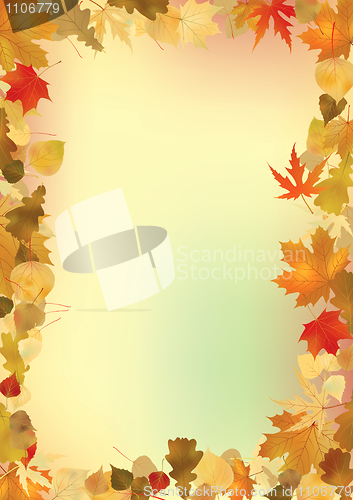 Image of Fall leaves frame with copyspace background.