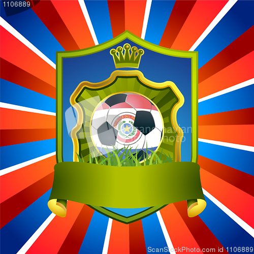 Image of Shiny metal shield on bright background with flag of Kiribati
