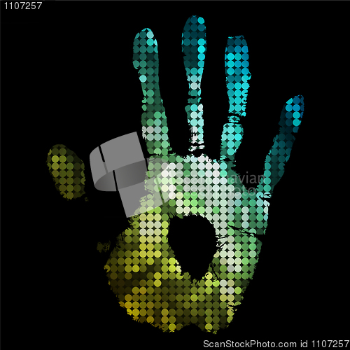 Image of brightly coloured hand print