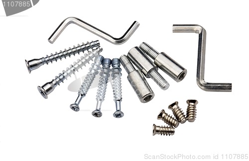 Image of Set of modern bolts and screws for furniture assemblage