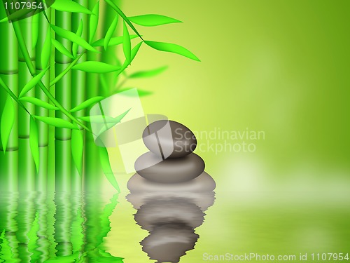Image of Bamboo Forest  with Zen Pebbles Background