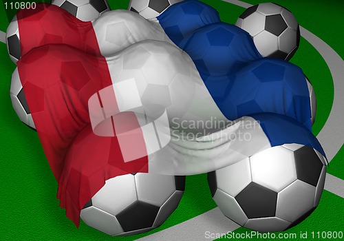 Image of 3D-rendering Serbia and Montenegro flag and soccer-balls