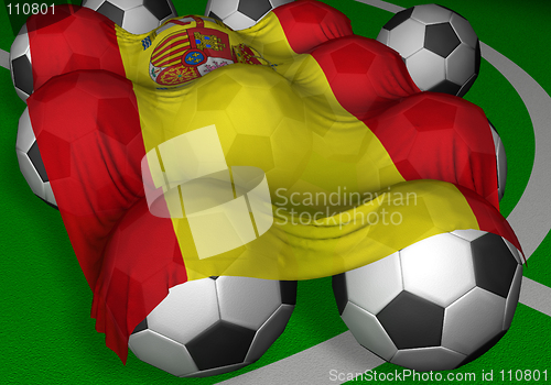 Image of 3D-rendering Spain flag and soccer-balls