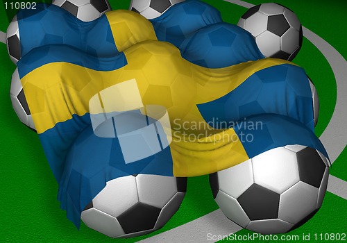 Image of 3D-rendering Sweden flag and soccer-balls