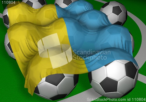 Image of 3D-rendering Ukraine flag and soccer-balls