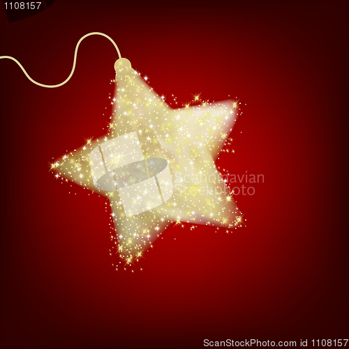 Image of Postcard with a twinkling red star. EPS 8