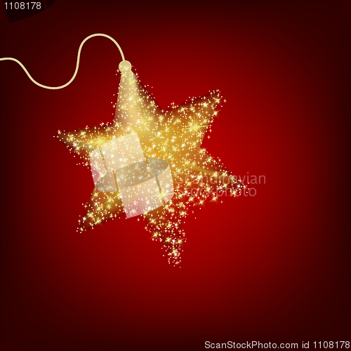 Image of Postcard with a twinkling gold star. EPS 8