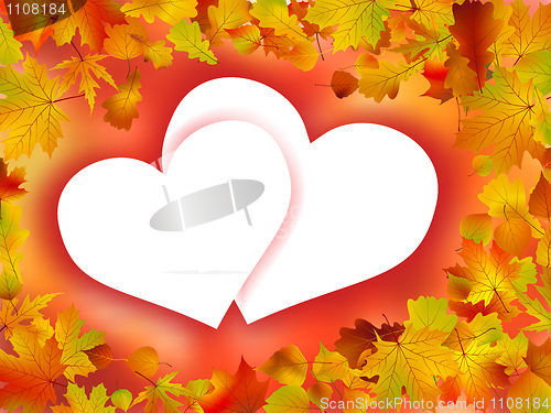 Image of Colorful frame of fallen autumn leaves.