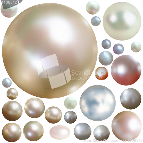 Image of Collection of color pearls isolated on white.