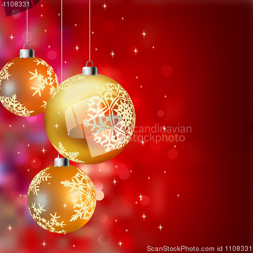 Image of Christmas background with gold baubles