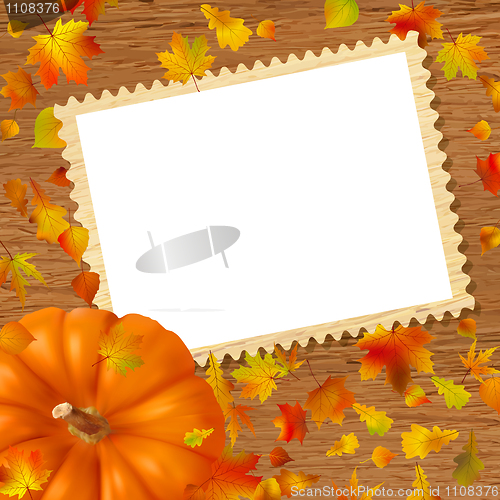 Image of Pumpkins and leaves on frame.