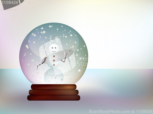 Image of Glass ball with a snowman in a snowy landscape.