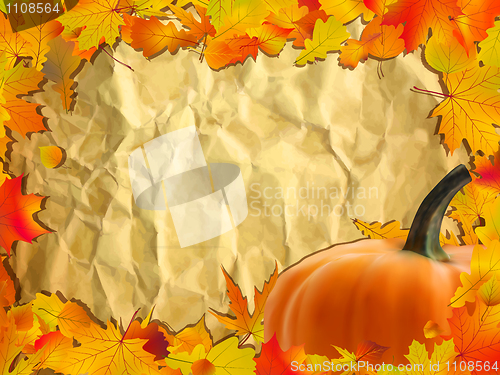 Image of Autumn background with Pumpkin on paper.