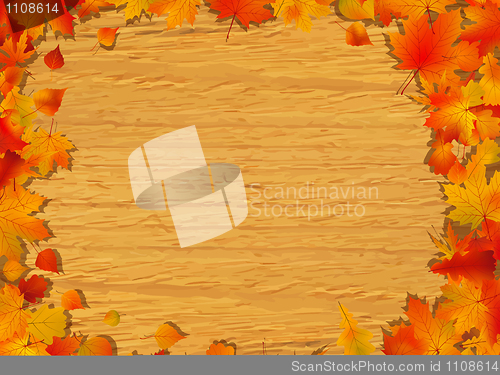 Image of Autumn background on wooden board