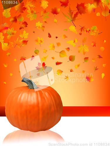 Image of Autumn Pumpkins and leaves.