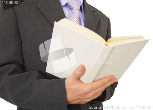 Image of Man reads book on white background