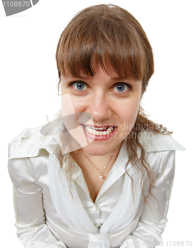 Image of Young woman in comic rage, isolated on white