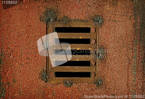 Image of Lattice on steel rusty wall - industrial background