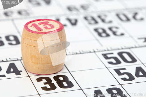 Image of Wooden barrel lotto with number thirteen