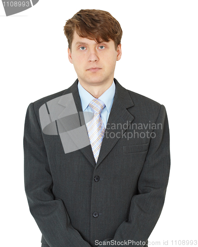 Image of Portrait of ordinary young man on white background