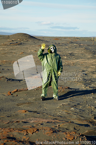 Image of Strange scientist in overalls and gas masks