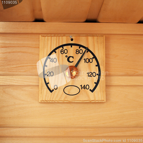 Image of Wooden thermometer - temperature in sauna